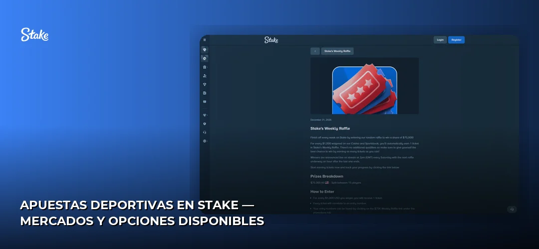 Apuestas deportivas en Stake — mercados y opciones disponibles