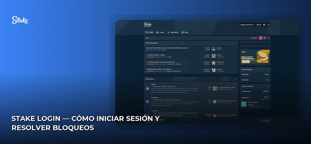 Stake login — cómo iniciar sesión y resolver bloqueos